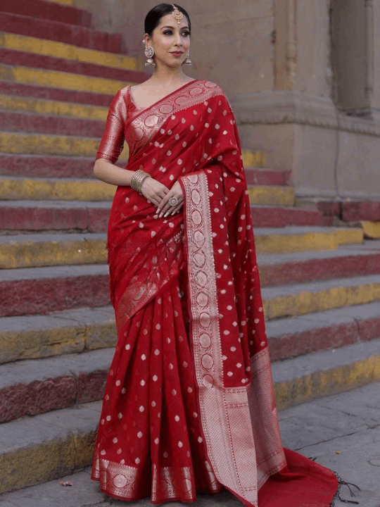 Beleaguer Red Soft Silk Saree With Assemblage Blouse Piece - Colorful Saree