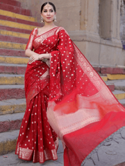 Beleaguer Red Soft Silk Saree With Assemblage Blouse Piece - Colorful Saree