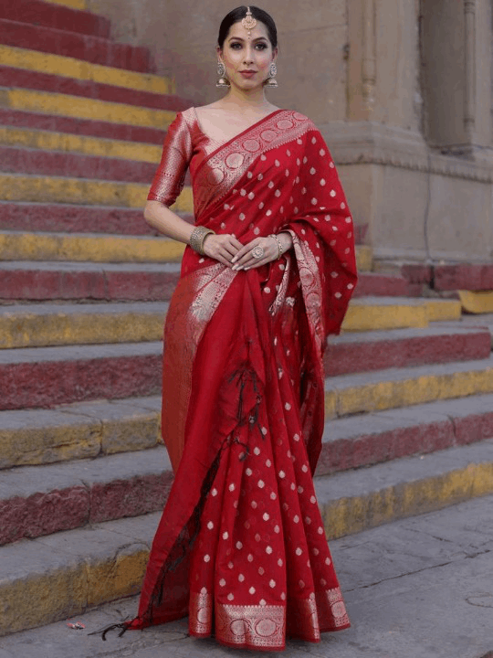 Beleaguer Red Soft Silk Saree With Assemblage Blouse Piece - Colorful Saree