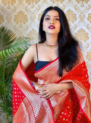 Ailurophile Red Soft Silk Saree With Palimpsest Blouse Piece - Colorful Saree