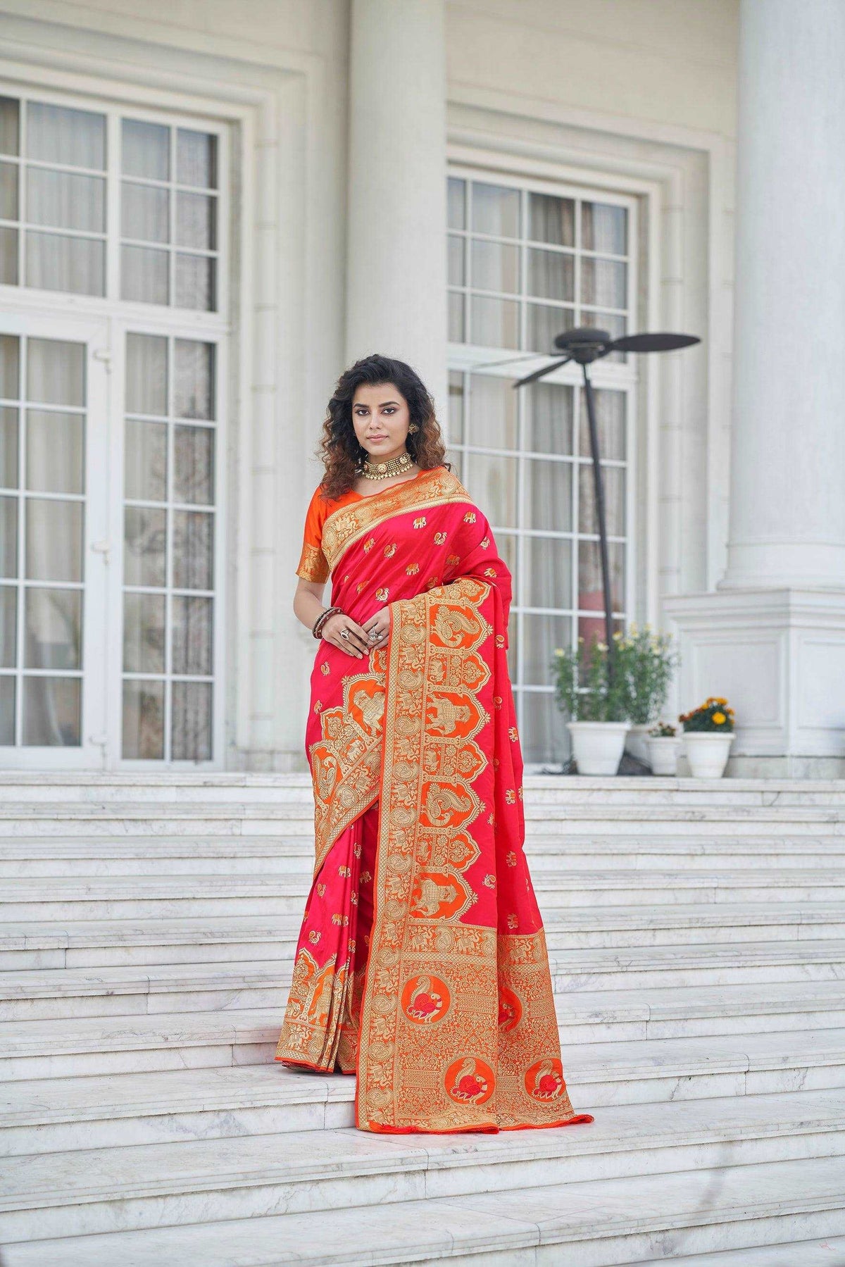 Admirable Pink Zari Weaving Banarasi Silk Wedding Wear Saree - Colorful Saree