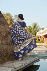 Agreeable Navy Blue Woven Banarasi Silk Party Wear Saree - Colorful Saree