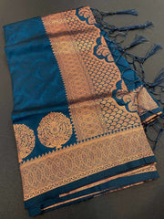 Amazing Rama Soft Banarasi Silk Saree With Snazzy Blouse Piece - Colorful Saree