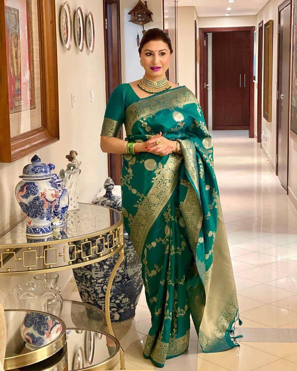 Beautiful Green Soft Silk Saree With Pretty Blouse Piece - Colorful Saree