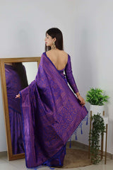 Angelic Royal Blue Soft Banarasi Silk Saree With Lovely Blouse Piece - Colorful Saree