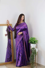 Angelic Royal Blue Soft Banarasi Silk Saree With Lovely Blouse Piece - Colorful Saree