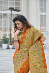 Amazing Orange Zari Weaving Banarasi Silk Wedding Wear Saree - Colorful Saree