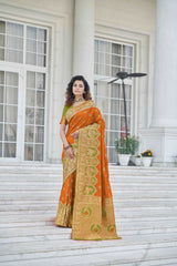 Amazing Orange Zari Weaving Banarasi Silk Wedding Wear Saree - Colorful Saree