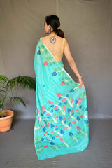 Aqua Blue Saree in Cotton Jamdani Woven - Colorful Saree