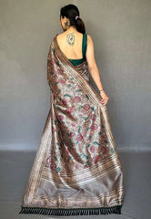 Ash Grey Saree in Soft Silk with Printed Kalamkari - Colorful Saree