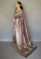 Ash Grey Saree in Soft Silk with Printed Kalamkari - Colorful Saree