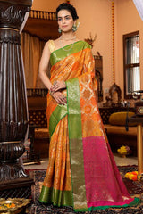 Adorning Orange Organza Silk Saree With Outstanding Blouse Piece - Colorful Saree