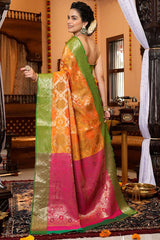 Adorning Orange Organza Silk Saree With Outstanding Blouse Piece - Colorful Saree