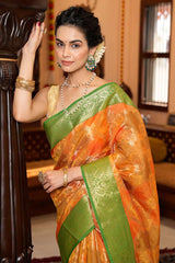 Adorning Orange Organza Silk Saree With Outstanding Blouse Piece - Colorful Saree