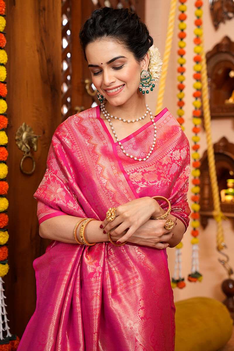 Bewitching Pink Soft Silk Saree With Divine Blouse Piece - Colorful Saree