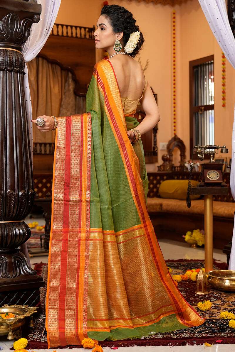 Assemblage Green Soft Silk Saree With Brood Blouse Piece - Colorful Saree