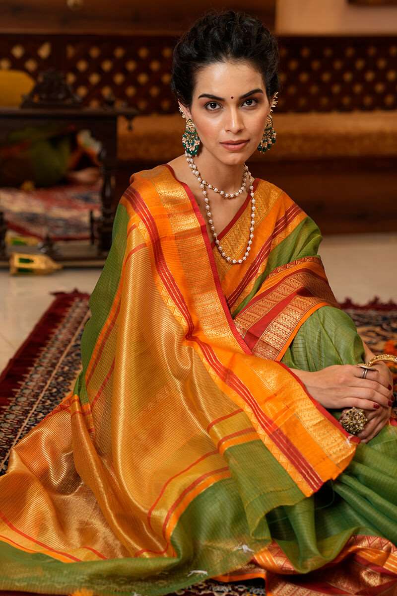 Assemblage Green Soft Silk Saree With Brood Blouse Piece - Colorful Saree