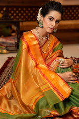 Assemblage Green Soft Silk Saree With Brood Blouse Piece - Colorful Saree