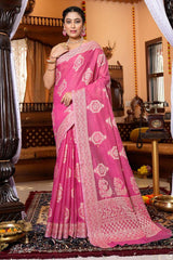 Attractive Dark Pink Linen Silk Saree With Refreshing Blouse Piece - Colorful Saree