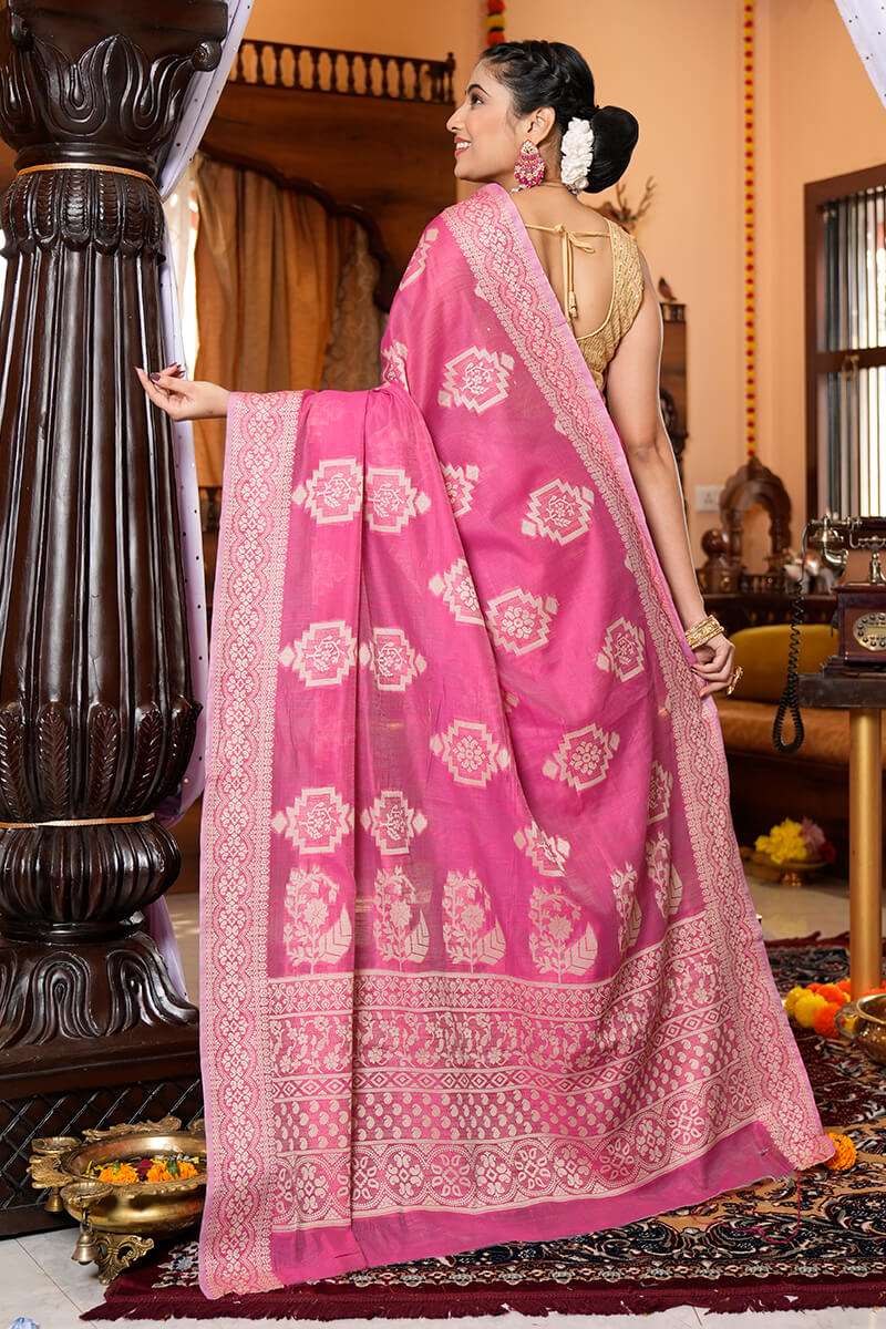 Attractive Dark Pink Linen Silk Saree With Refreshing Blouse Piece - Colorful Saree