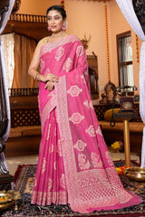 Attractive Dark Pink Linen Silk Saree With Refreshing Blouse Piece - Colorful Saree