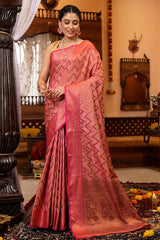 Beauteous Pink Soft Banarasi Silk Saree With Divine Blouse Piece - Colorful Saree