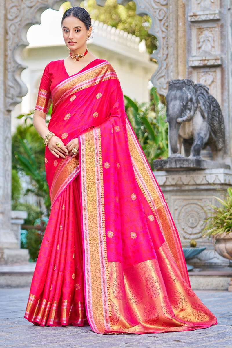 Appealing Dark Pink Kanjivaram Silk Saree With Ideal Blouse Piece - Colorful Saree