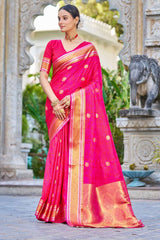 Appealing Dark Pink Kanjivaram Silk Saree With Ideal Blouse Piece - Colorful Saree