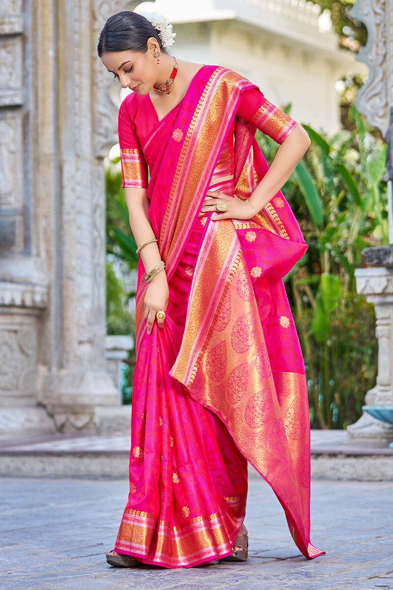 Appealing Dark Pink Kanjivaram Silk Saree With Ideal Blouse Piece - Colorful Saree