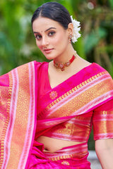 Appealing Dark Pink Kanjivaram Silk Saree With Ideal Blouse Piece - Colorful Saree