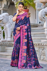 Adorable Navy Blue Pashmina saree With Extraordinary Blouse Piece - Colorful Saree