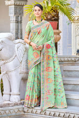 Arresting Pista Pashmina saree With Gleaming Blouse Piece - Colorful Saree