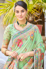 Arresting Pista Pashmina saree With Gleaming Blouse Piece - Colorful Saree