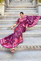 Amazing Wine Pashmina saree With Capricious Blouse Piece - Colorful Saree