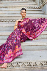 Amazing Wine Pashmina saree With Capricious Blouse Piece - Colorful Saree