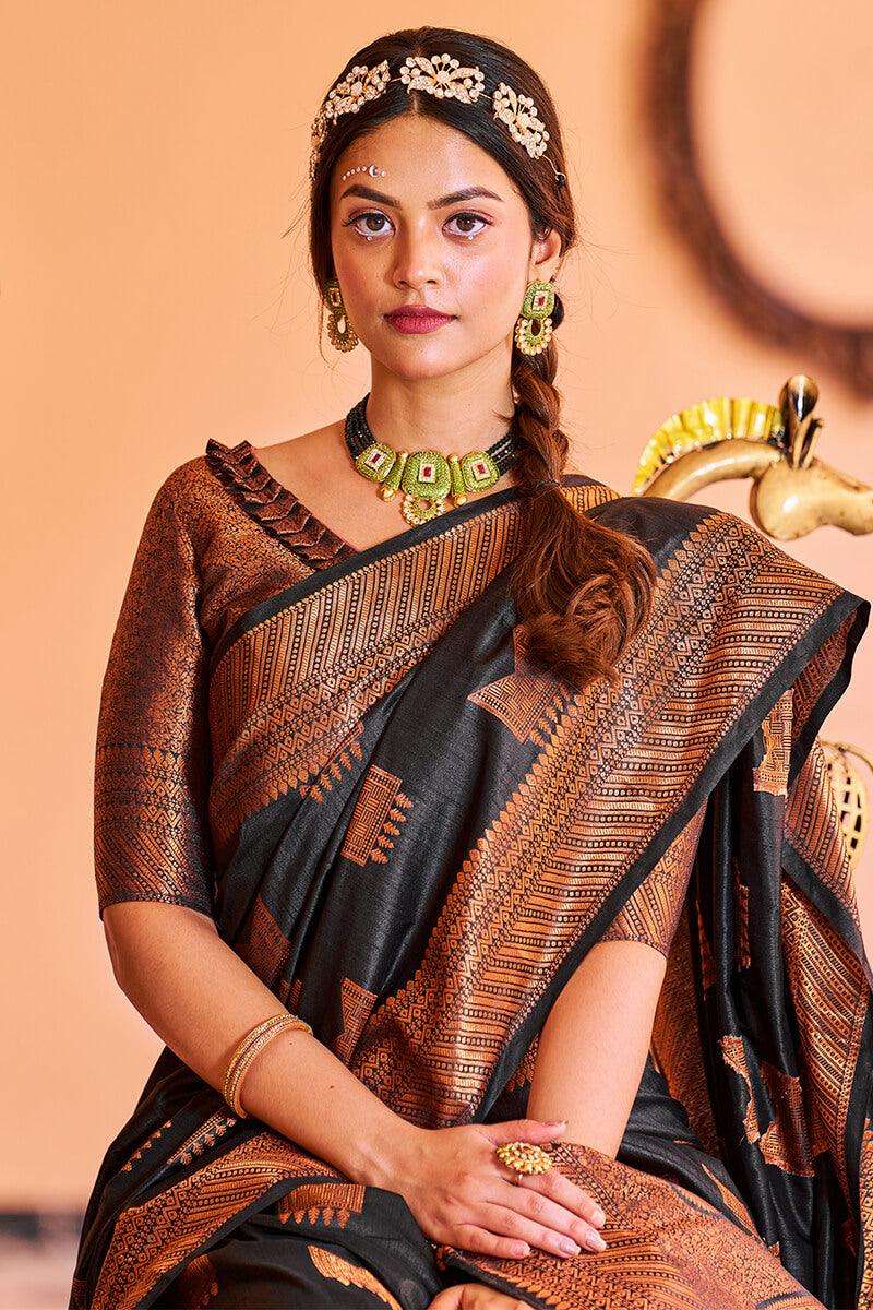 Admirable Black Soft Banarasi Silk Saree With Adorable Blouse Piece - Colorful Saree