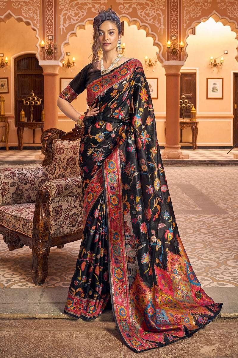 Amazing Black Linen Silk Saree With Trendy Blouse Piece - Colorful Saree