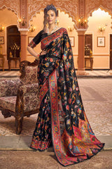 Amazing Black Linen Silk Saree With Trendy Blouse Piece - Colorful Saree