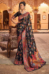 Amazing Black Linen Silk Saree With Trendy Blouse Piece - Colorful Saree