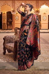 Amazing Black Linen Silk Saree With Trendy Blouse Piece - Colorful Saree