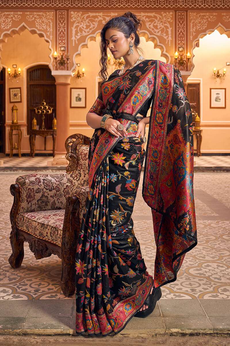 Amazing Black Linen Silk Saree With Trendy Blouse Piece - Colorful Saree