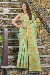 Adoring Pista Pashmina saree With Gratifying Blouse Piece - Colorful Saree