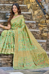 Adoring Pista Pashmina saree With Gratifying Blouse Piece - Colorful Saree