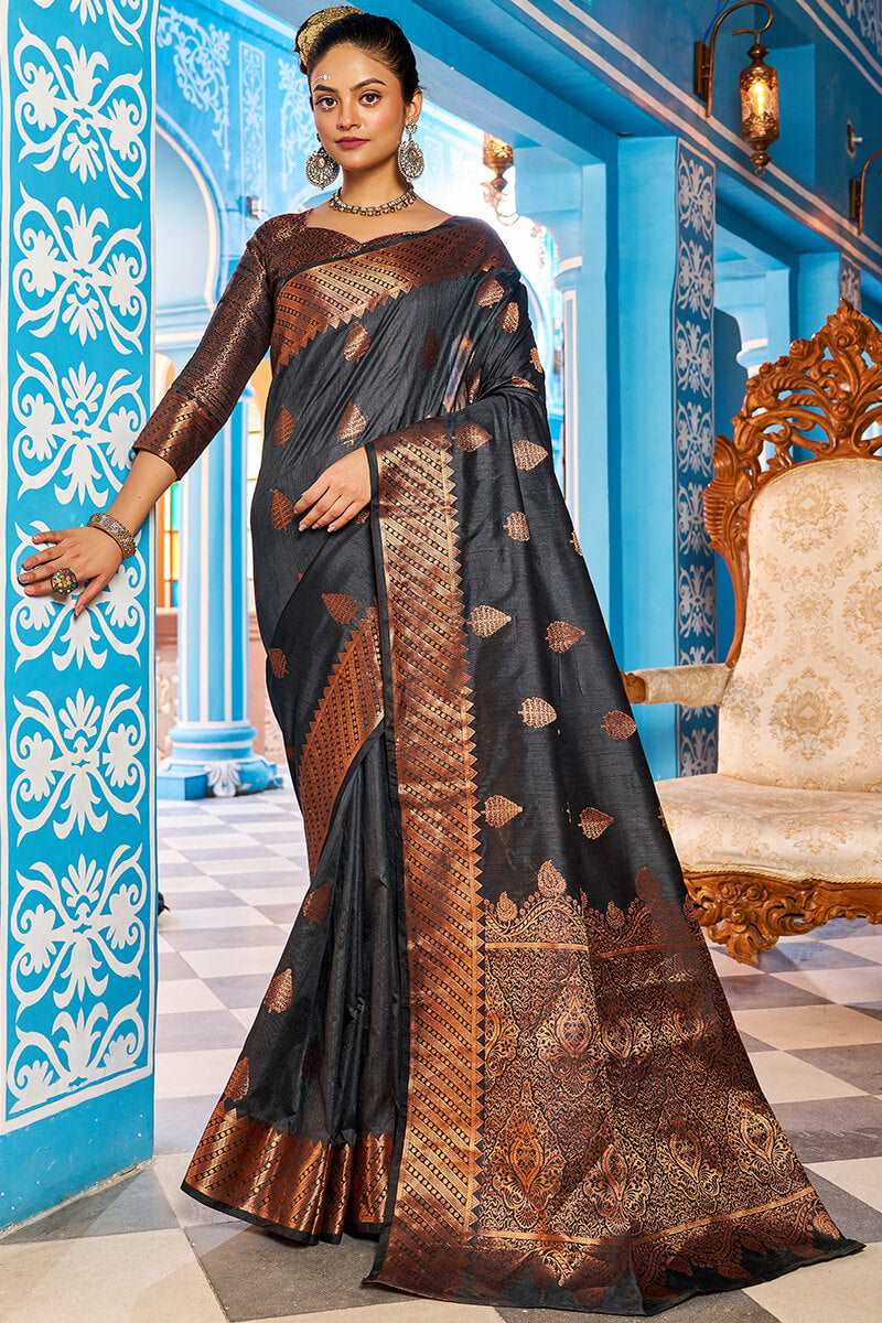 Appealing Black Banarasi Silk Saree With Desiring Blouse Piece - Colorful Saree