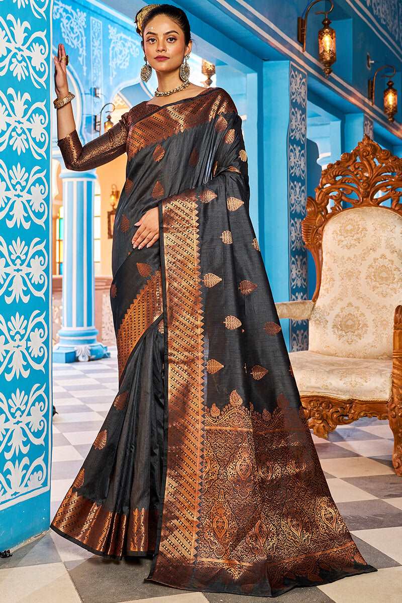 Appealing Black Banarasi Silk Saree With Desiring Blouse Piece - Colorful Saree