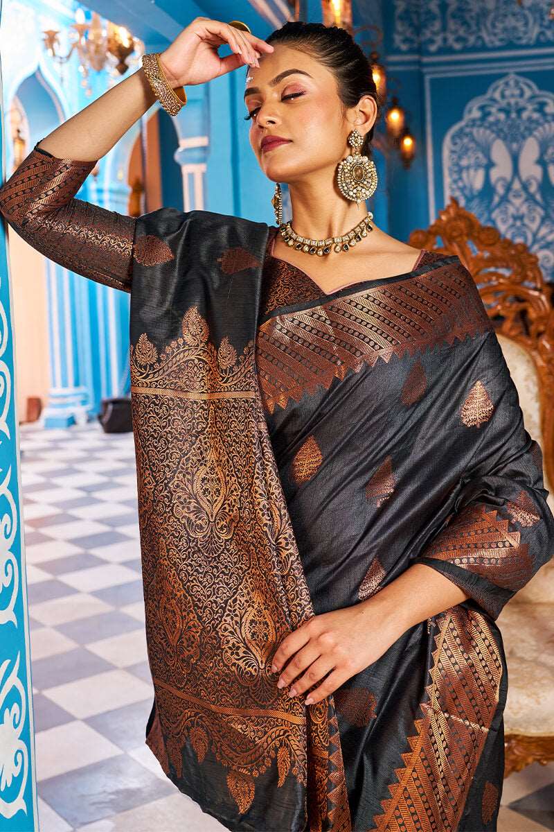 Appealing Black Banarasi Silk Saree With Desiring Blouse Piece - Colorful Saree