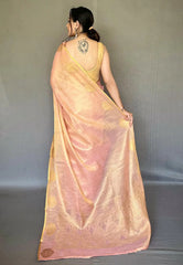 Baby Pink Saree in Banarasi Tissue Silk and Zari - Colorful Saree