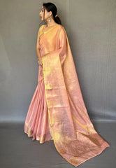 Baby Pink Saree in Banarasi Tissue Silk and Zari - Colorful Saree