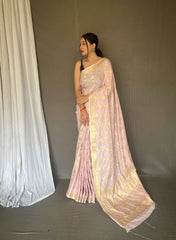 Baby Pink Saree in Cotton Muslin Woven - Colorful Saree