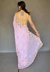 Baby Pink Saree in Shimmer with Gota Patti and Embroidered - Colorful Saree